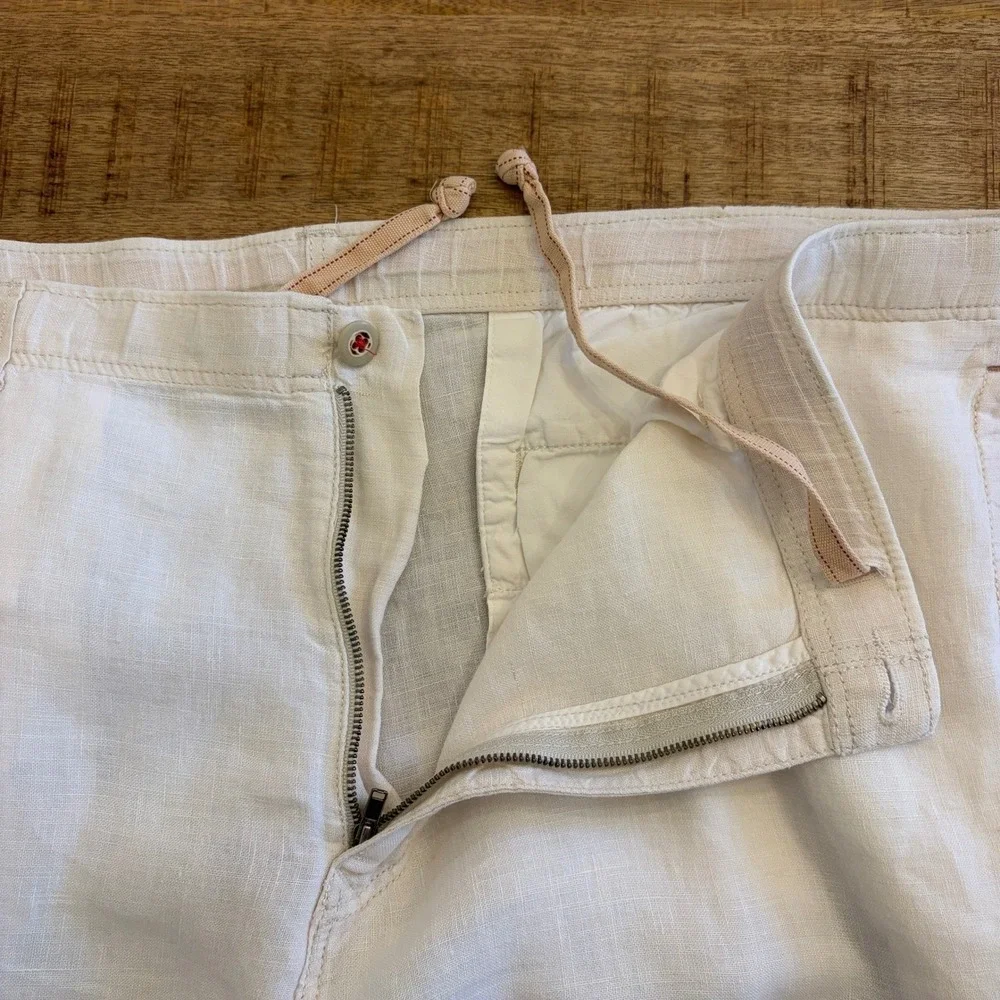Tommy Bahama Linen Cargo Pants Men L 38 Cream Drawstring Relaxed Straight Safari